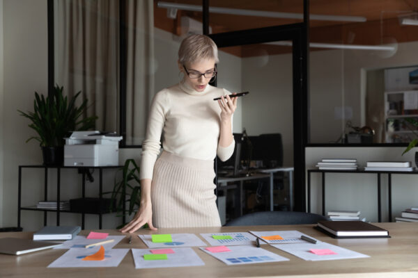 Confident Businesswoman Holding Smartphone, Digital Assistant